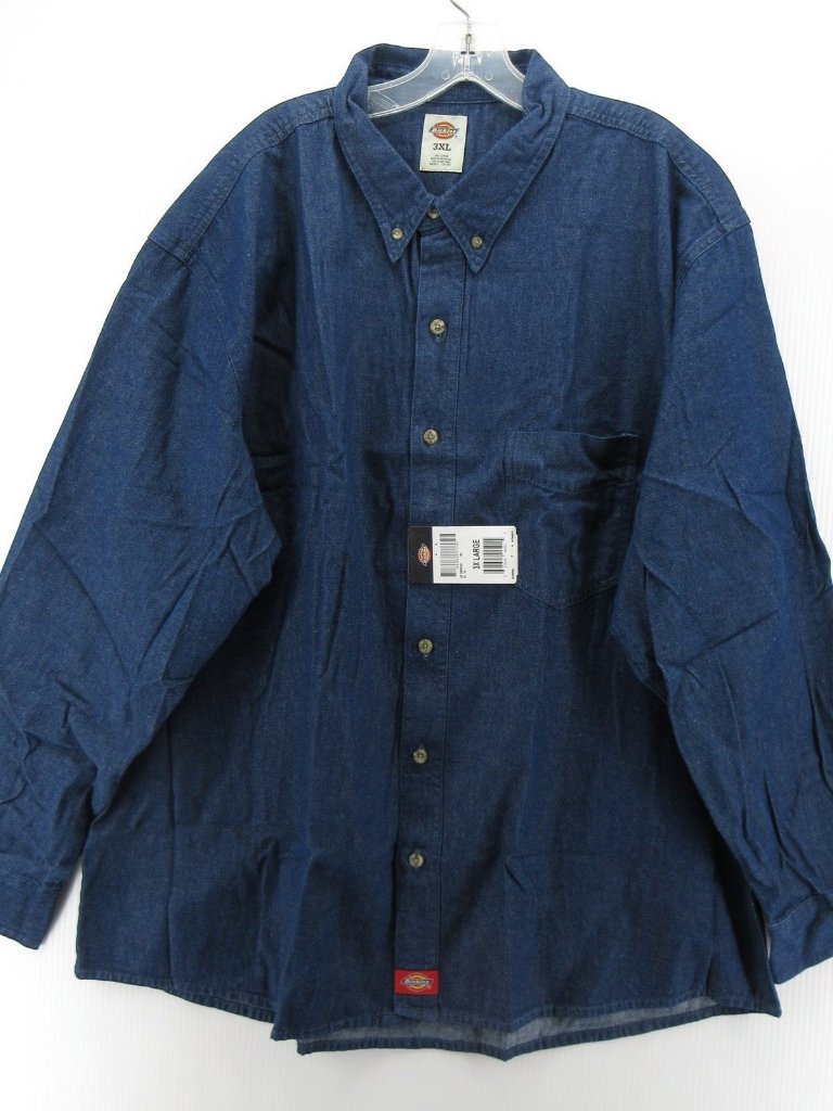 Dickies Shirt 3xl Denim Button Down Workwear Heritage Logo Pocket New
